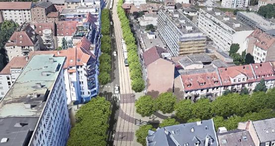 Aménagement rues et places, tranports et mobilité - Ligne F du tram à l’ouest de Strasbourg vers Eckbolsheim et Wolfisheim (67). SERUE Ingénierie